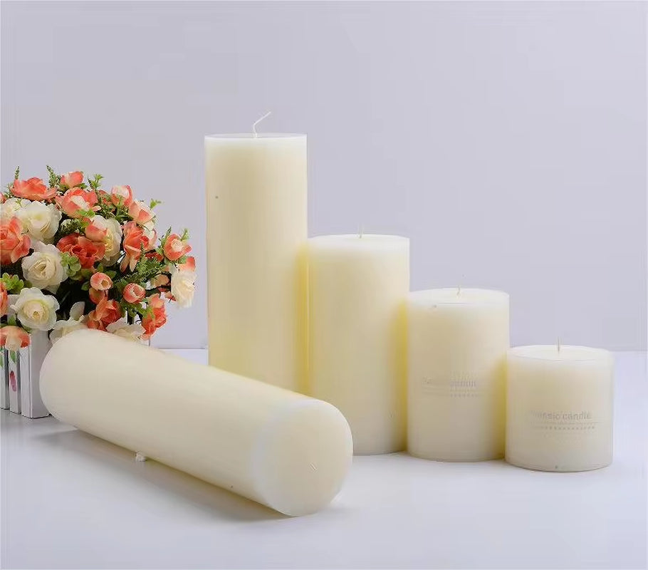 Ivory White Flickering Large Pillar Candles for Tabletop Decor