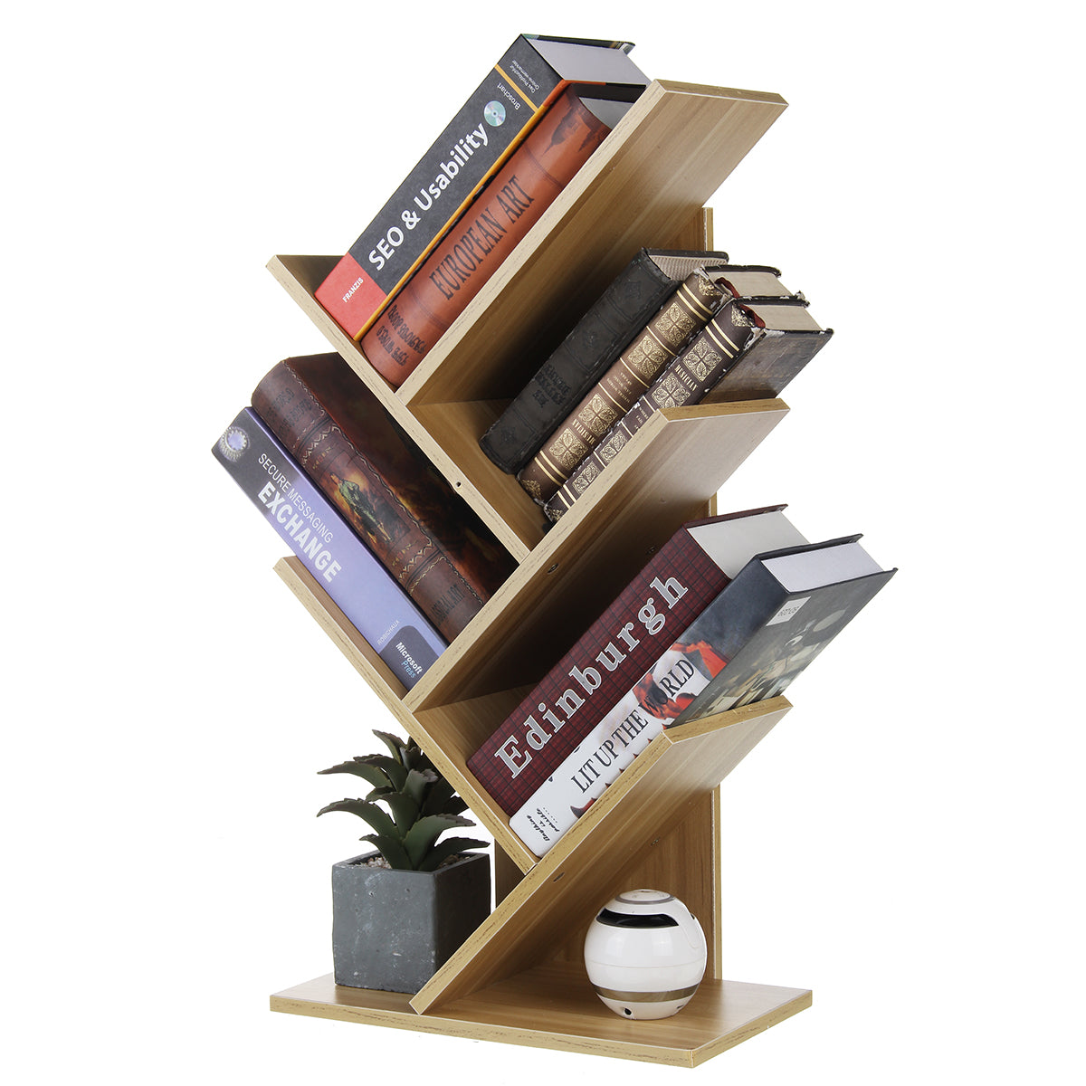 Tree-Shaped Wooden Storage Rack with Multiple Layers for Home and Office